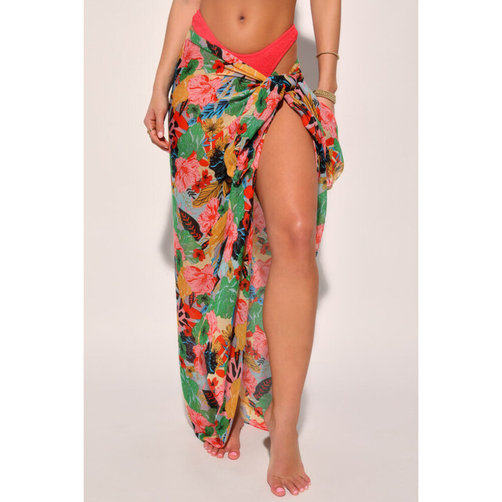 Lulus Oasis Seeker Pink Multi Floral Print Swim Cover-up Scarf - Size One Size
